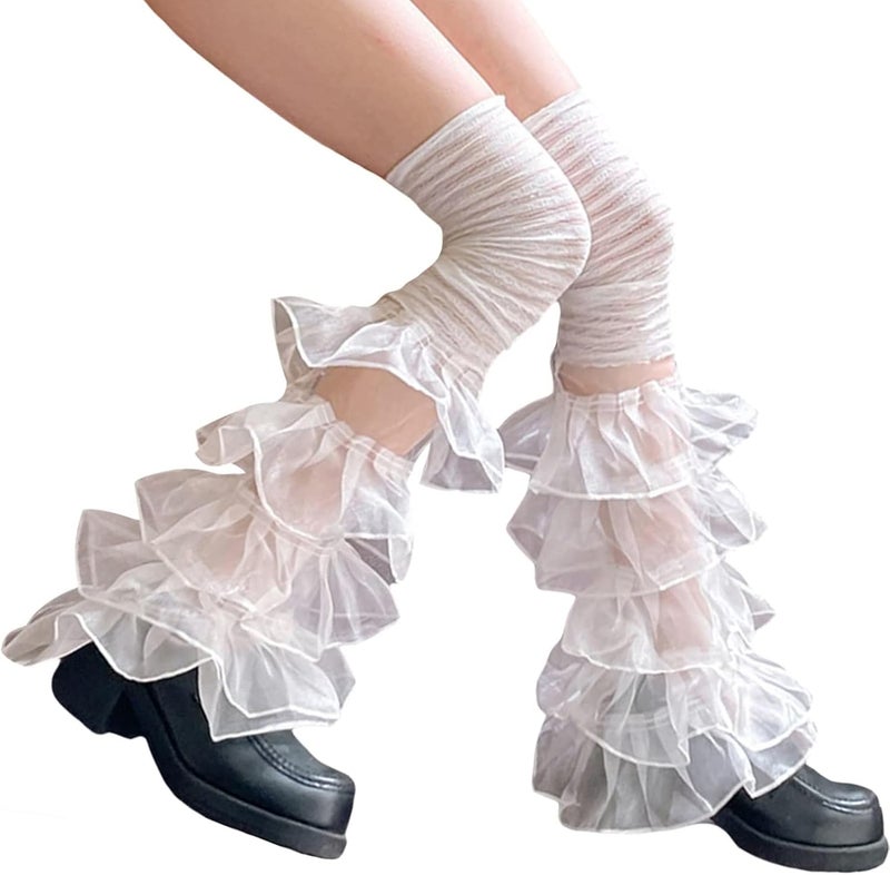 SherryDC Girl's Y2k Kawaii Leg Warmers Cute Lace Harajuku Leg Sleeves Gothic Lolita Long Slouch Socks for Women - Image 1